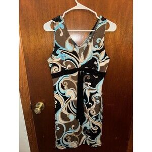 Rag Womens Brown And Blue Paisley Bodycon Midi Dress Size Large Y2K